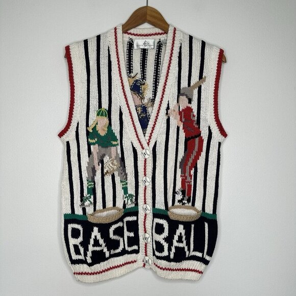 Vintage Design Options Knit Ugly Sweater Vest Small Baseball Players - Picture 1 of 10